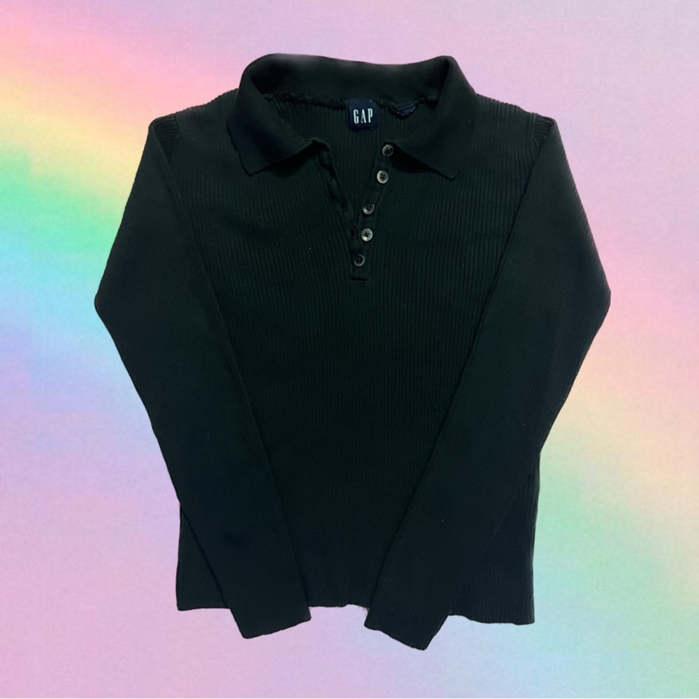 2000s GAP Ribbed Collar Long Sleeve Cropped Button up